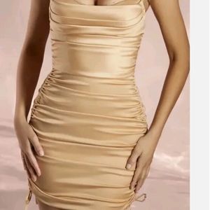 Oh Polly All For You Lace Trim Cowl Neck Satin Mini Dress